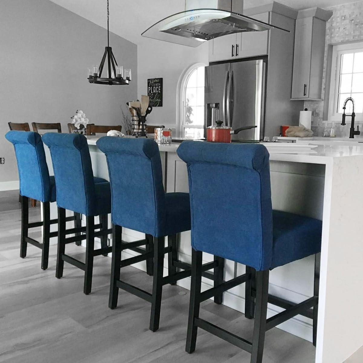 Blue Fabric Upholstered Counter Height Barstool Dining Chairs with Button-Tufted , Set of 2