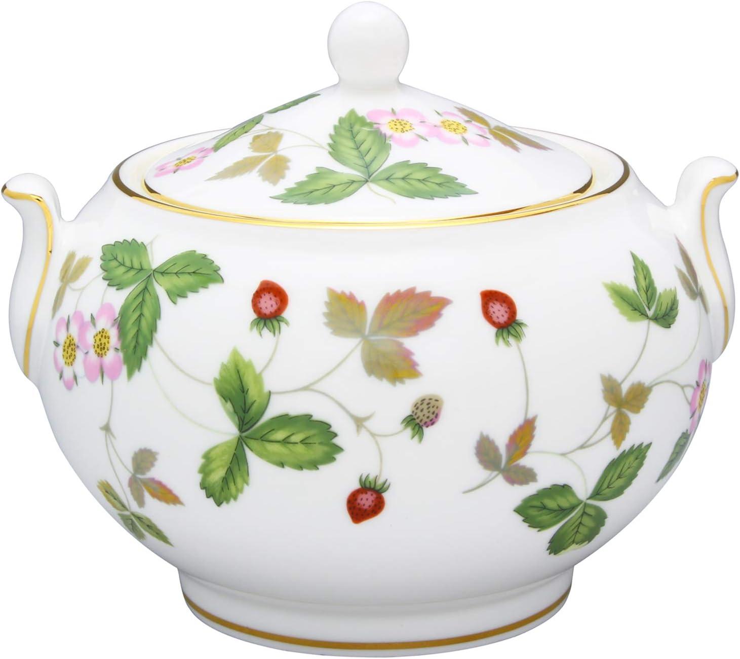 Wild Strawberry Floral Round Sugar Bowl with Gold Trim