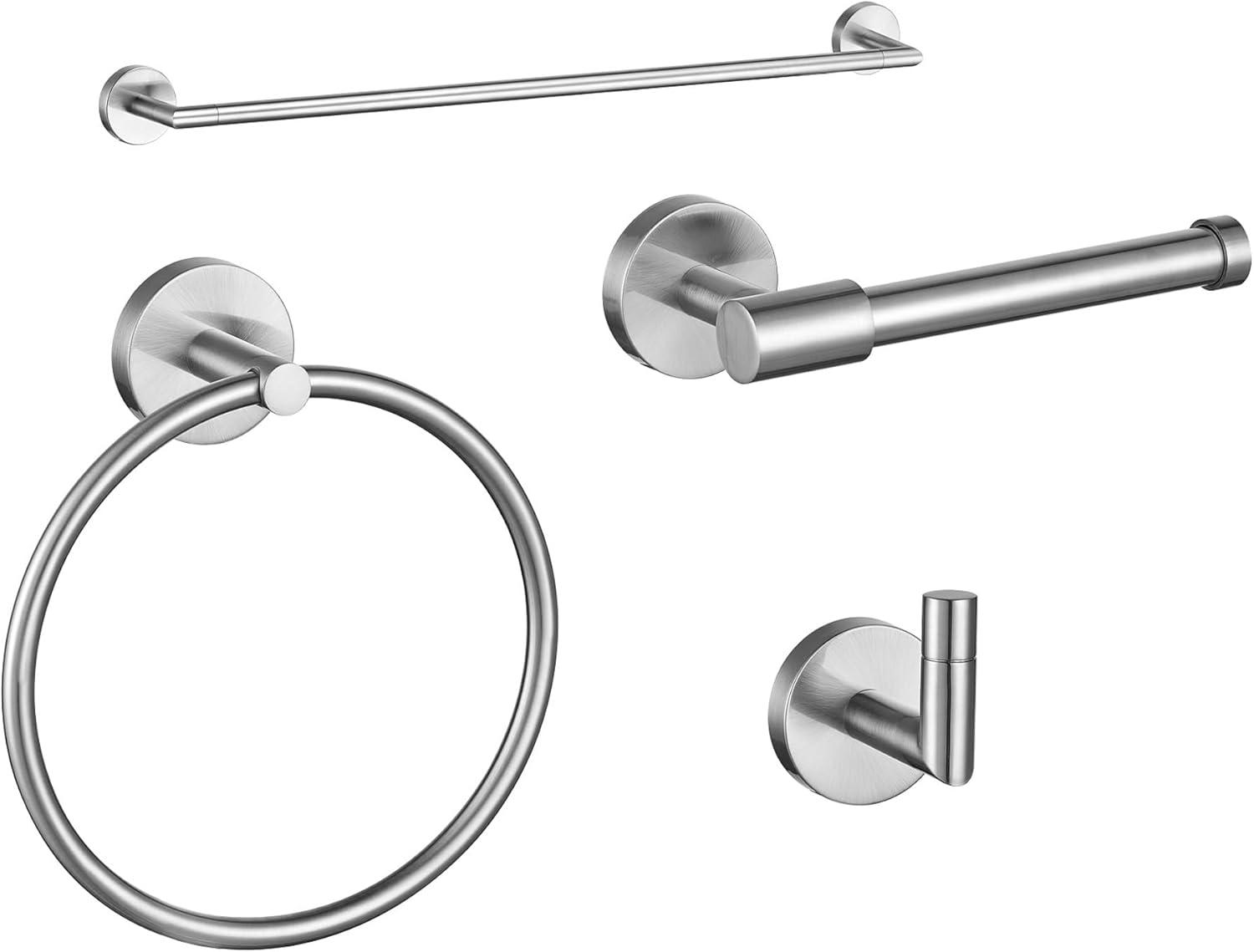 Satin Nickel 4-Piece Bathroom Hardware Accessory Kit