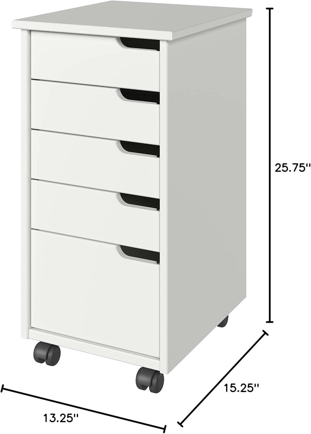 Adeptus Original Euro Roll Cart, Solid Wood, 4+1 Drawer Narrow Drawers Roll Carts, White