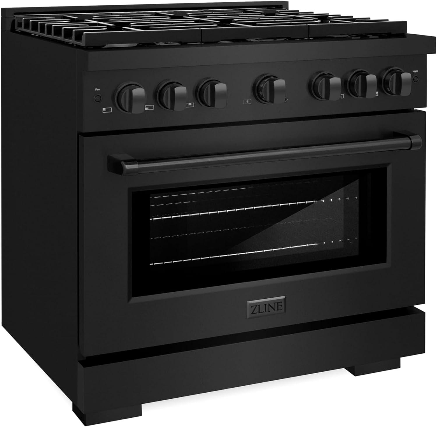 36" Black Stainless Steel Convection Gas Range with 6 Burners