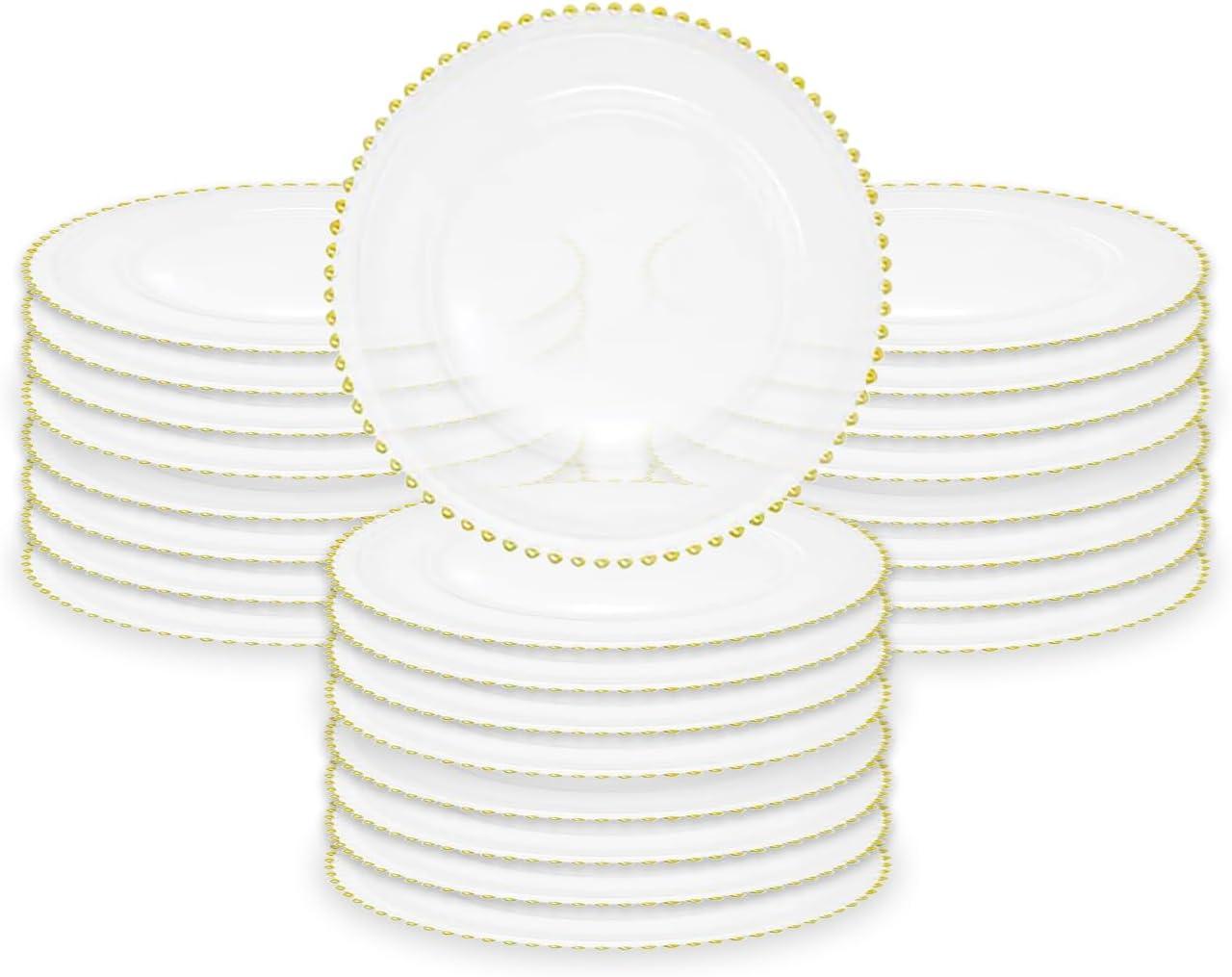 8 Pack | Gold Beaded Glass Charger Plates