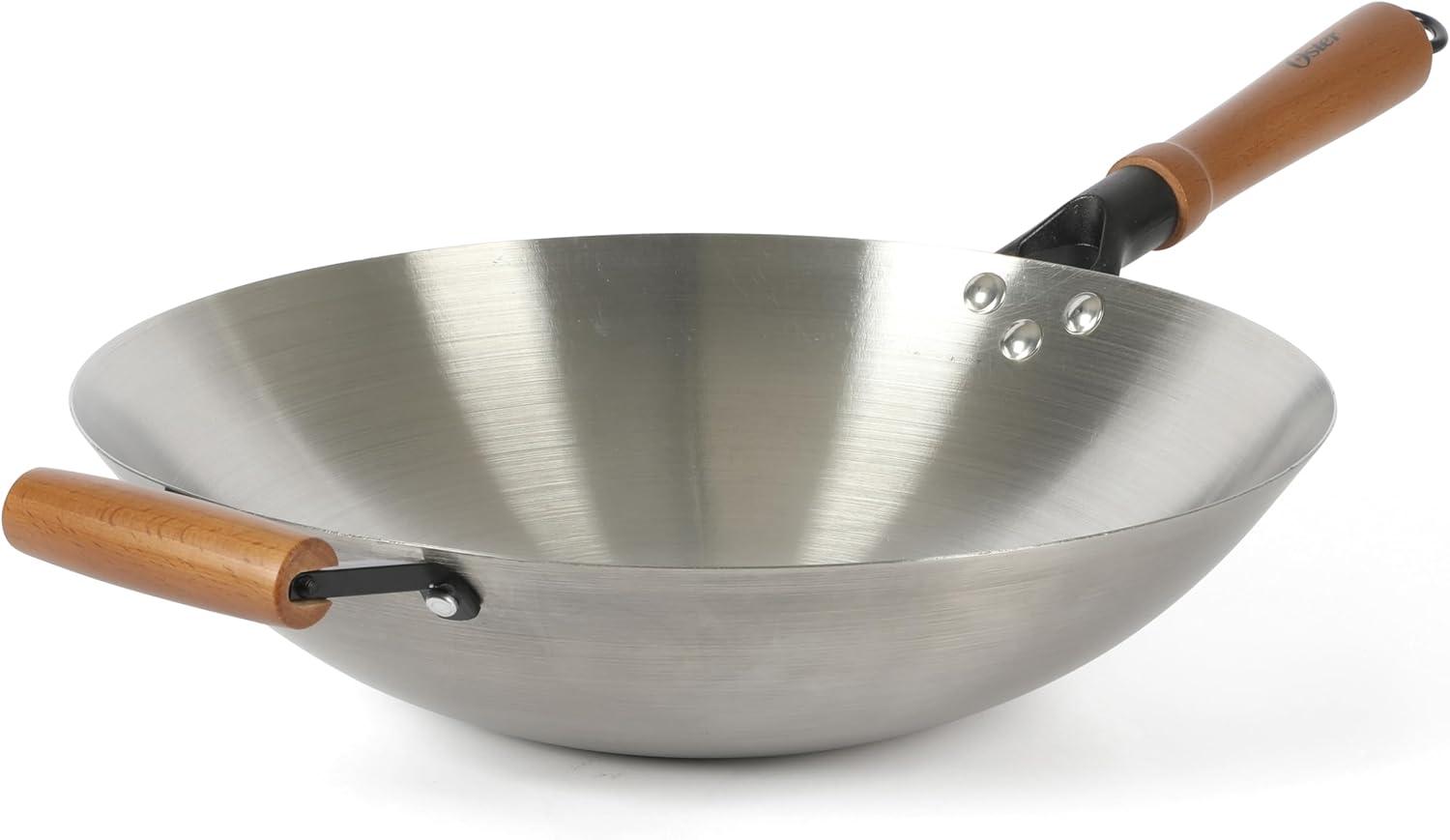 Oster Sangerfield 14-Inch Carbon Steel Flat Bottom Wok w/ Wood Handles