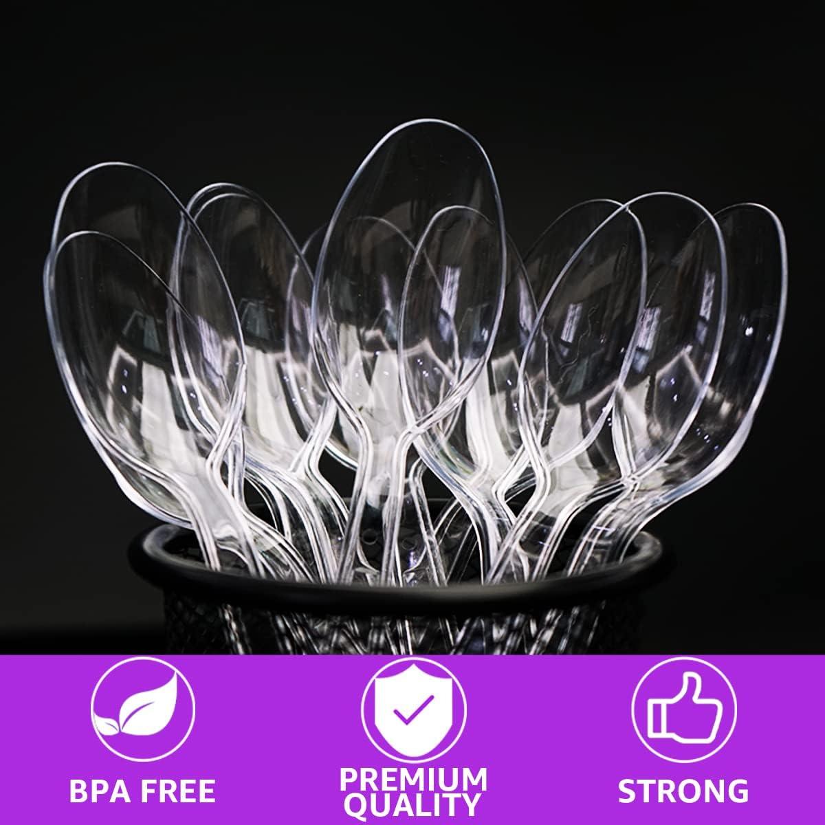 Comfy Package [100 Pack] Heavy Duty Disposable Clear Plastic Spoons - Plastic Silverware, Basic Cutlery for Parties, Events, and Everyday Use
