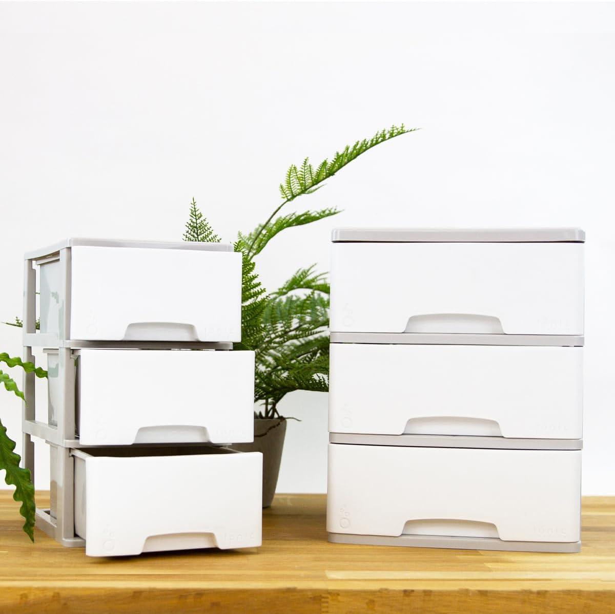 White and Gray Large Plastic 3-Drawer Storage Tower