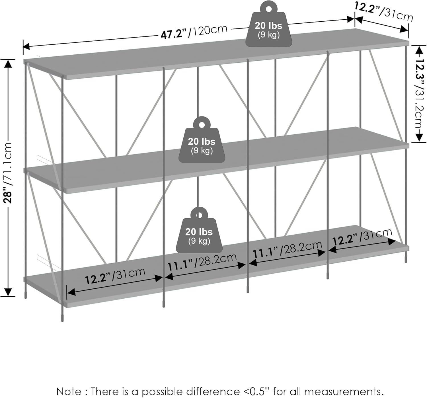 Furinno Wire 3-Tier Industrial Style Metal Frame Display Shelf, 47 Wide, Walnut Cove