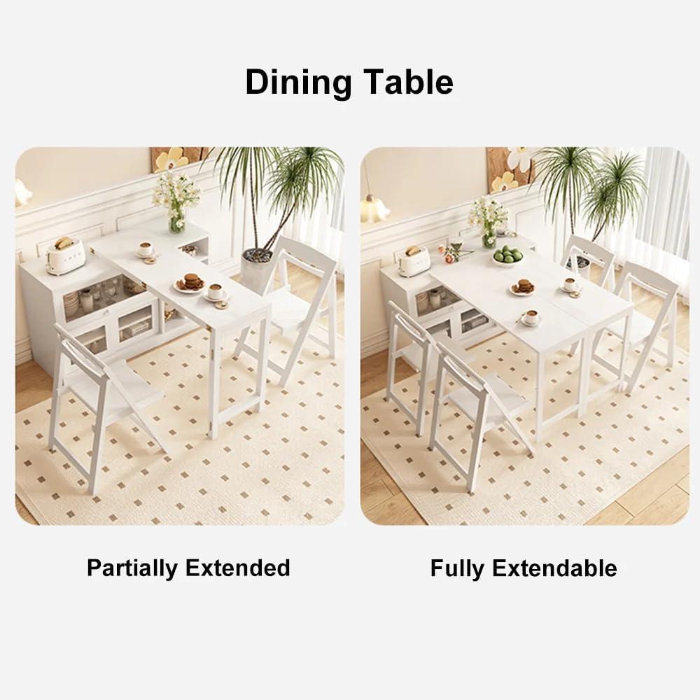47" White Storage Sideboard Cabinet Extendable Wood Buffet Foldable Dining Table