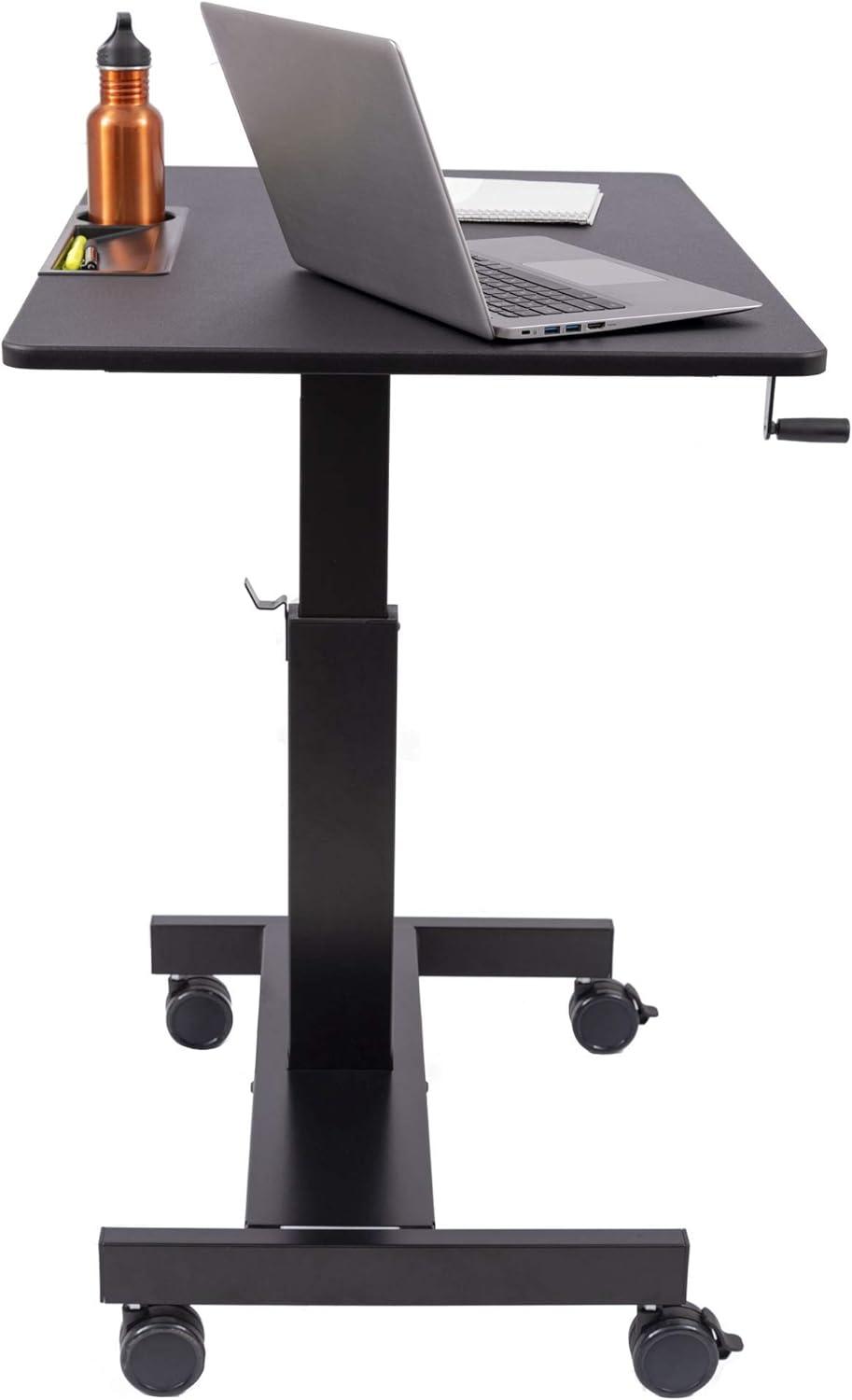 Crank Adjustable-Height 36" Black Wood Mobile Standing Desk