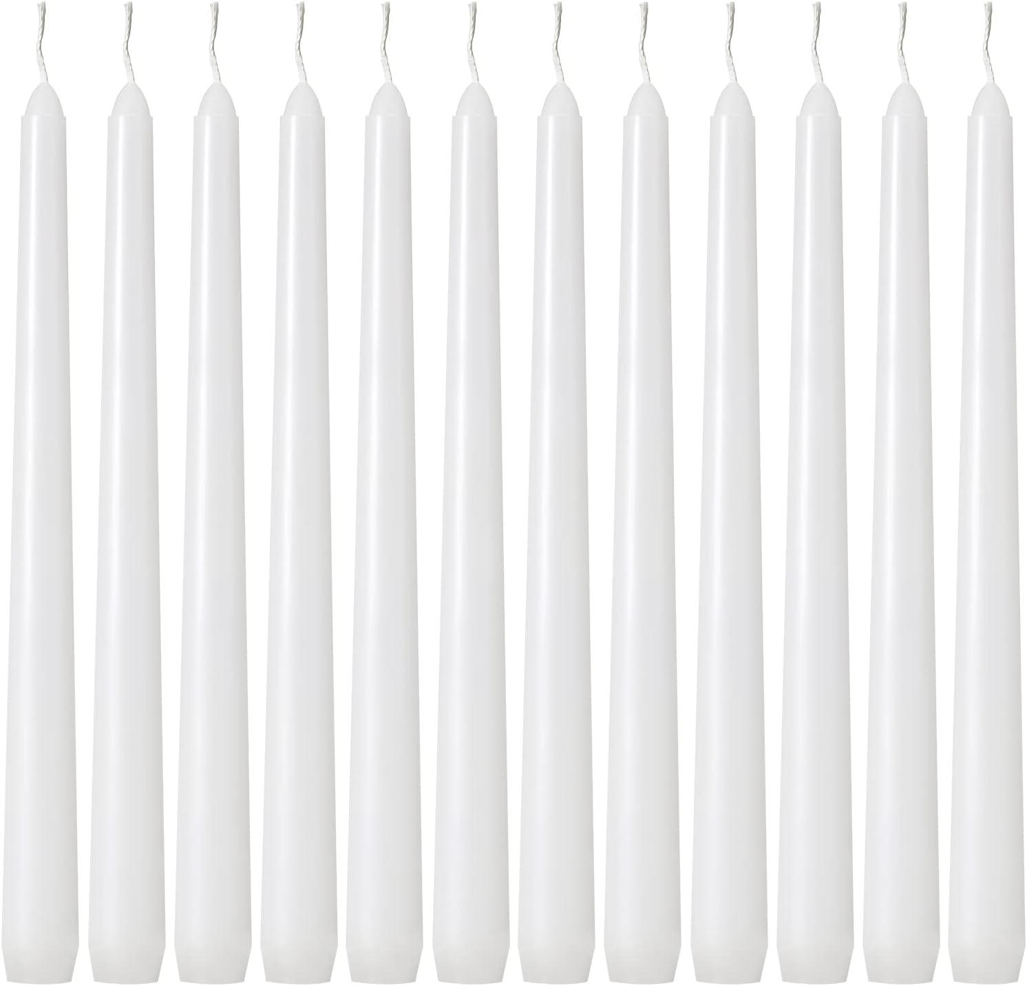 Kedtui Taper Candles 10 inch (H) Dripless, Set of 24 White Unscented and Smokeless Taper Candles Long Burning, Paraffin Wax with Cotton Wicks for Burning 8 Hours Time