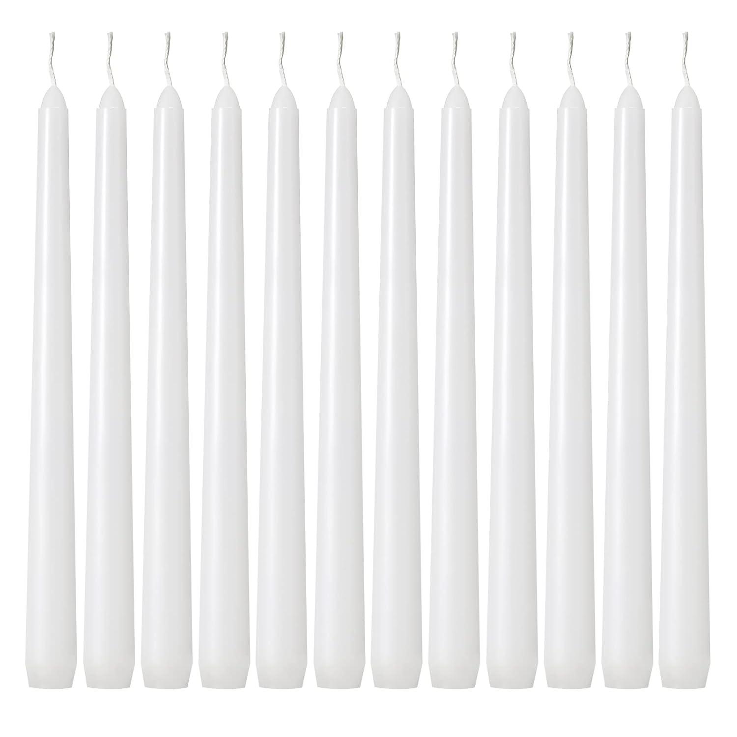 Kedtui Taper Candles 10 inch (H) Dripless, Set of 24 White Unscented and Smokeless Taper Candles Long Burning, Paraffin Wax with Cotton Wicks for Burning 8 Hours Time
