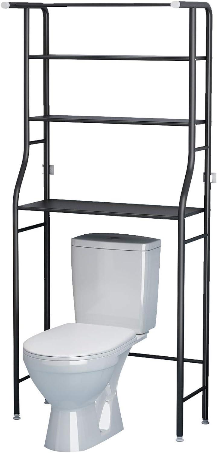 UDEAR 3-Tier Over The Toilet Rack,Bathroom Shelf Space Saver,Corner Stand Storage Organizer Accessories,The Washing Machine,with Hanging Rod,Tower Shelf,White