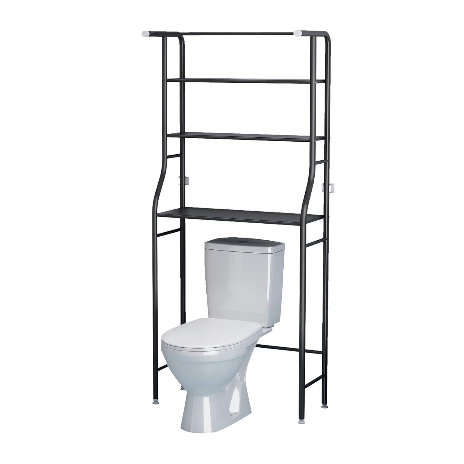 UDEAR 3-Tier Over The Toilet Rack,Bathroom Shelf Space Saver,Corner Stand Storage Organizer Accessories,The Washing Machine,with Hanging Rod,Tower Shelf,White