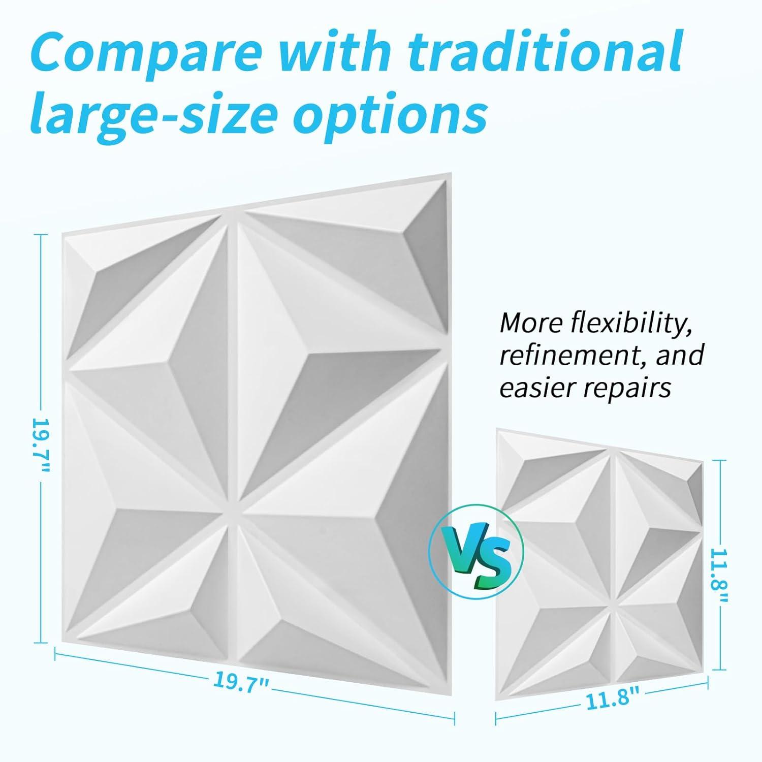 Art3d 20 Pack Decorative 3D Wall Panels, 19 Sq.Feet PVC Interior Wall Décor, 11.8"x11.8", White