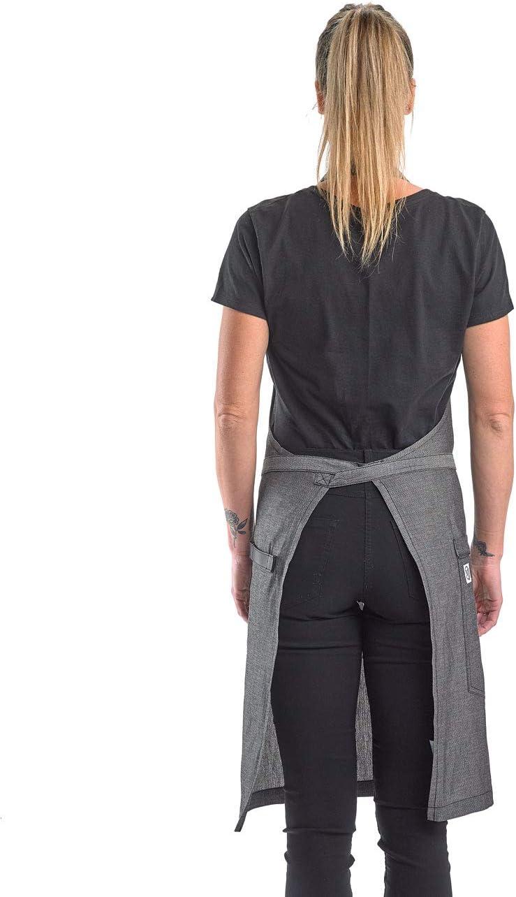 Mercer Culinary Metro Edge Renegade Bib Server Apron, Black Denim with Brown Leather Straps