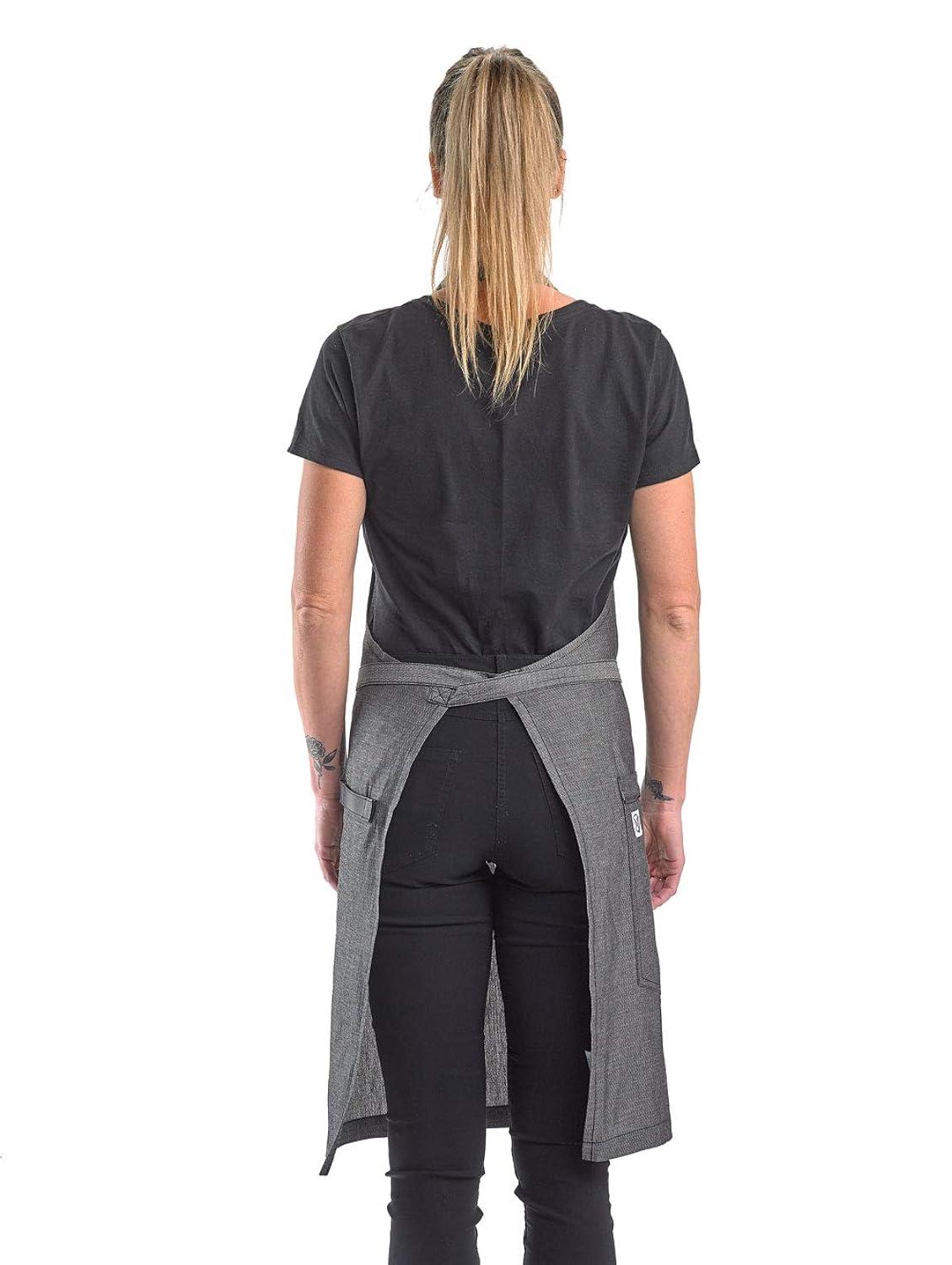 Mercer Culinary Metro Edge Renegade Bib Server Apron, Black Denim with Brown Leather Straps