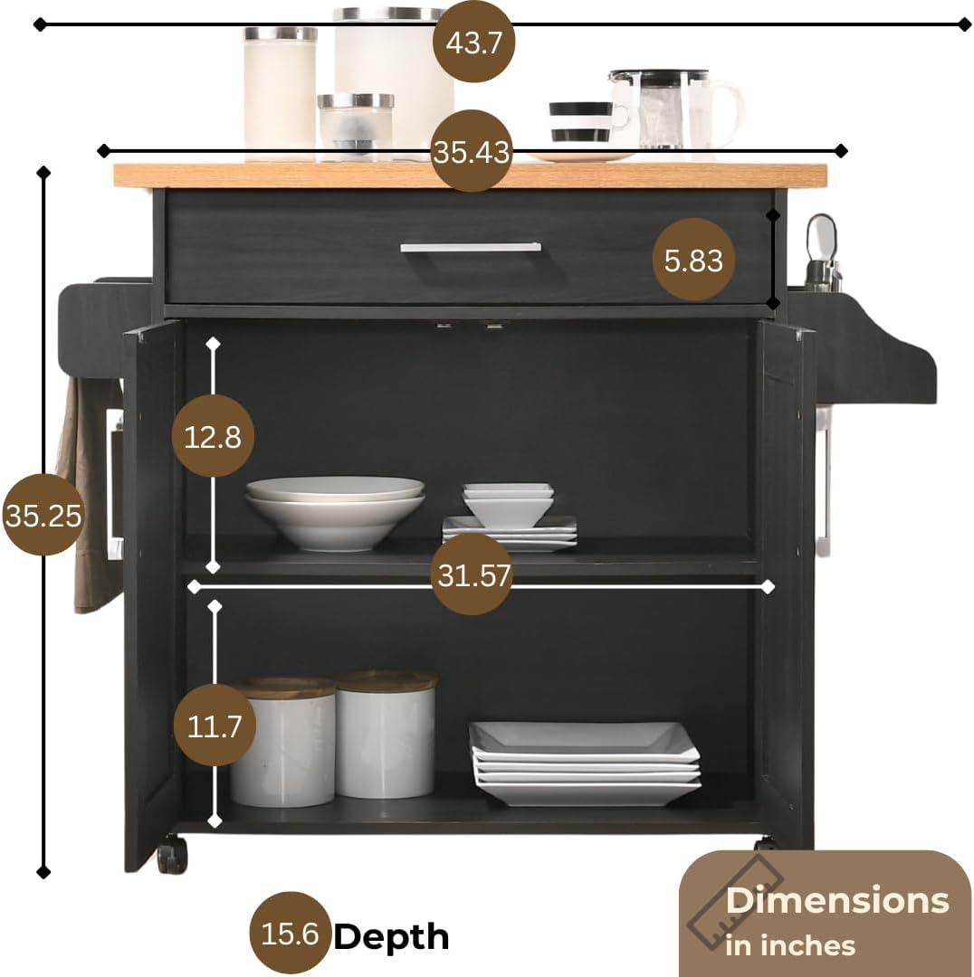 Hokku Designs Kitchen Island With Spice Rack, Towel Rack & Drawer, Black