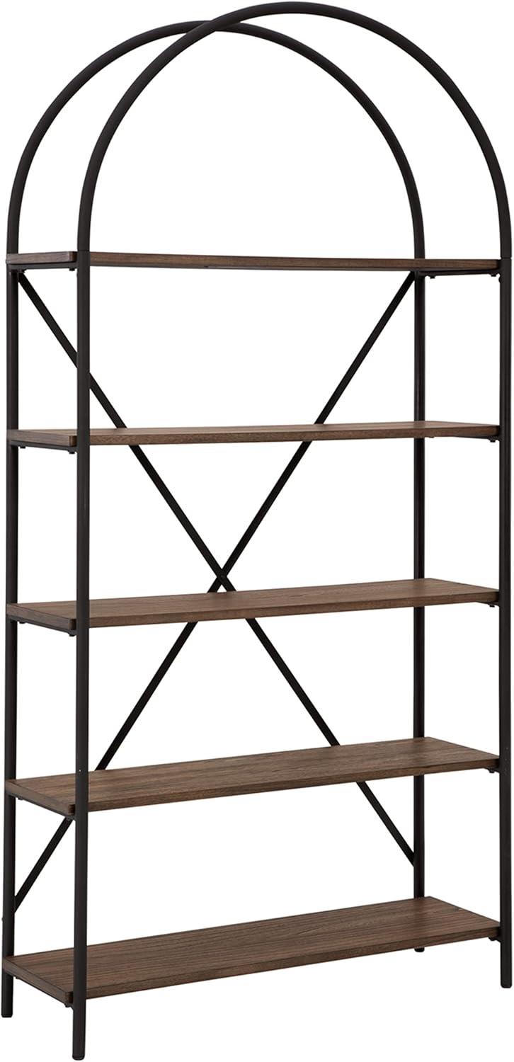 Signature Design by Ashley 72.38" Galtbury Bookcase - Black/Brown: Industrial Style, 5-Tier Ladder Shelf, Metal Frame