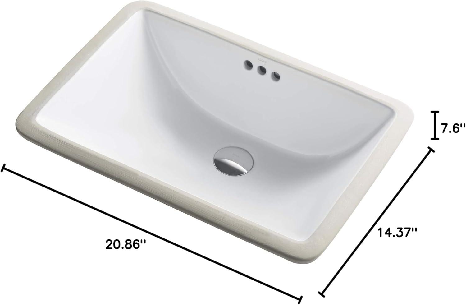 White Vitreous China Rectangular Undermount Bathroom Sink, 20 7/8 in