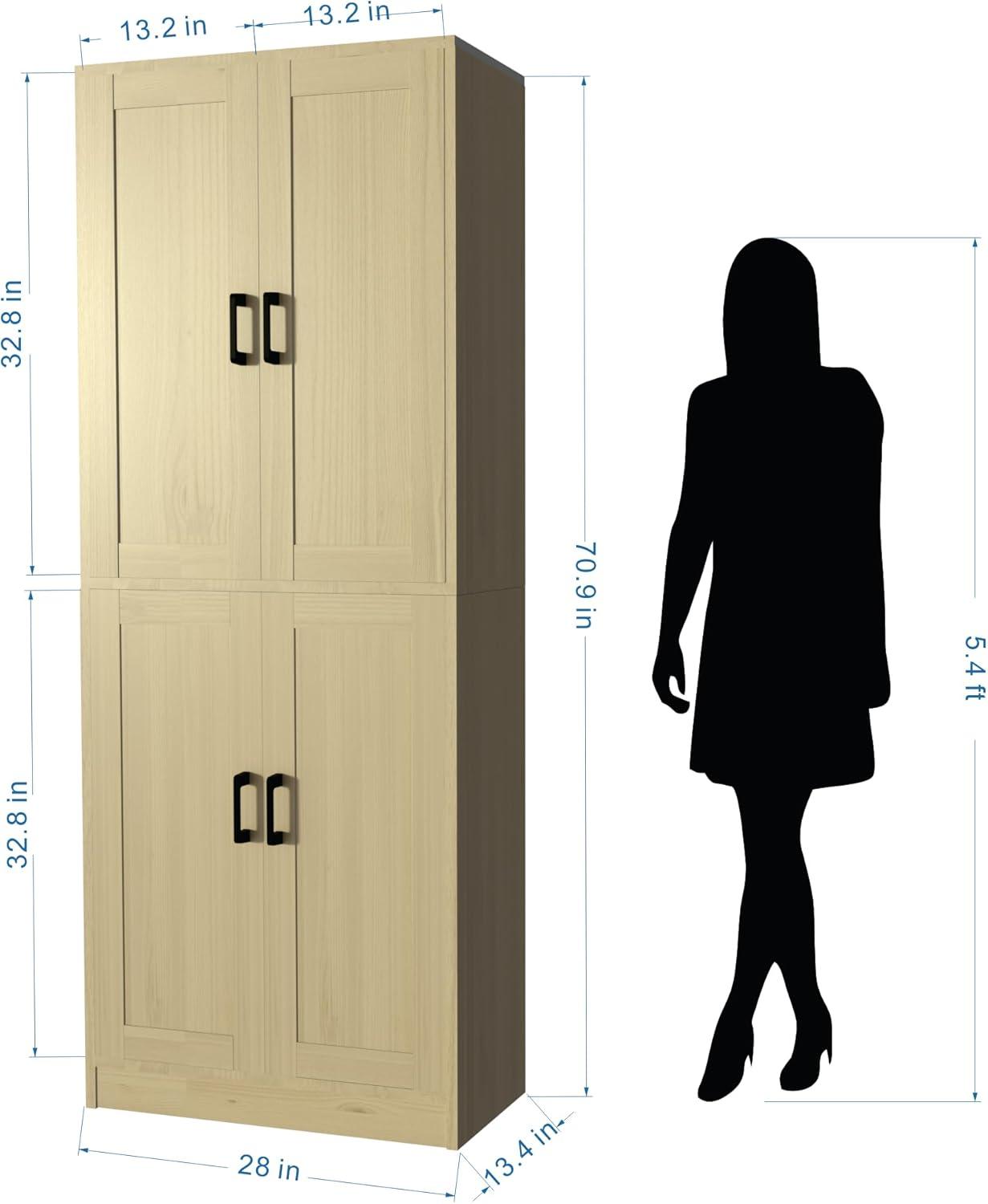 DIYART Oak Kitchen Pantry Cabinet, 71" Tall Kitchen Storage Cabinet with doors and Drawer