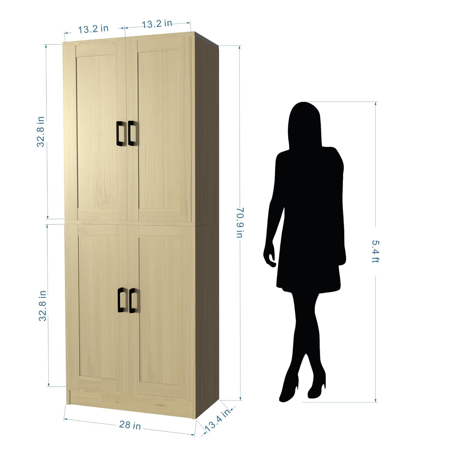 DIYART Oak Kitchen Pantry Cabinet, 71" Tall Kitchen Storage Cabinet with doors and Drawer