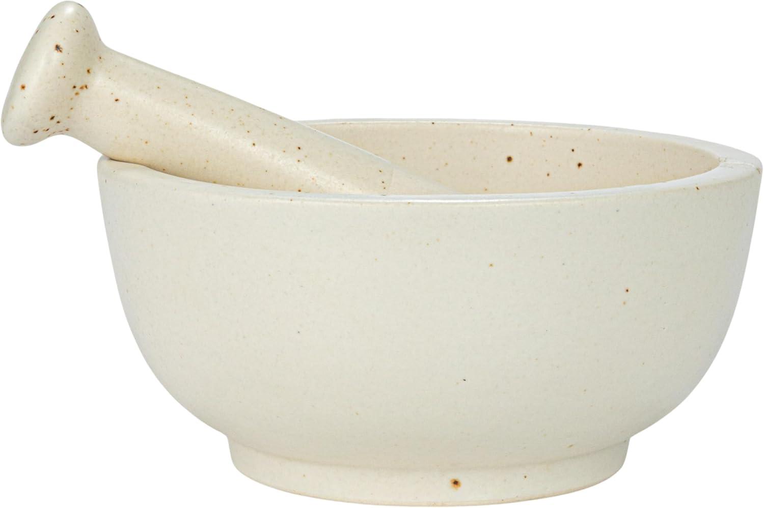 Speckled White Ceramic Mortar and Pestle Set, Medium