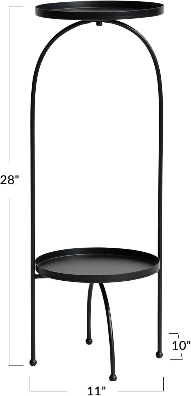Storied Home Metal Two-Tier Accent Table and Plant Stand Black: Iron Frame, Round Tiered Display, No Assembly Tools Needed