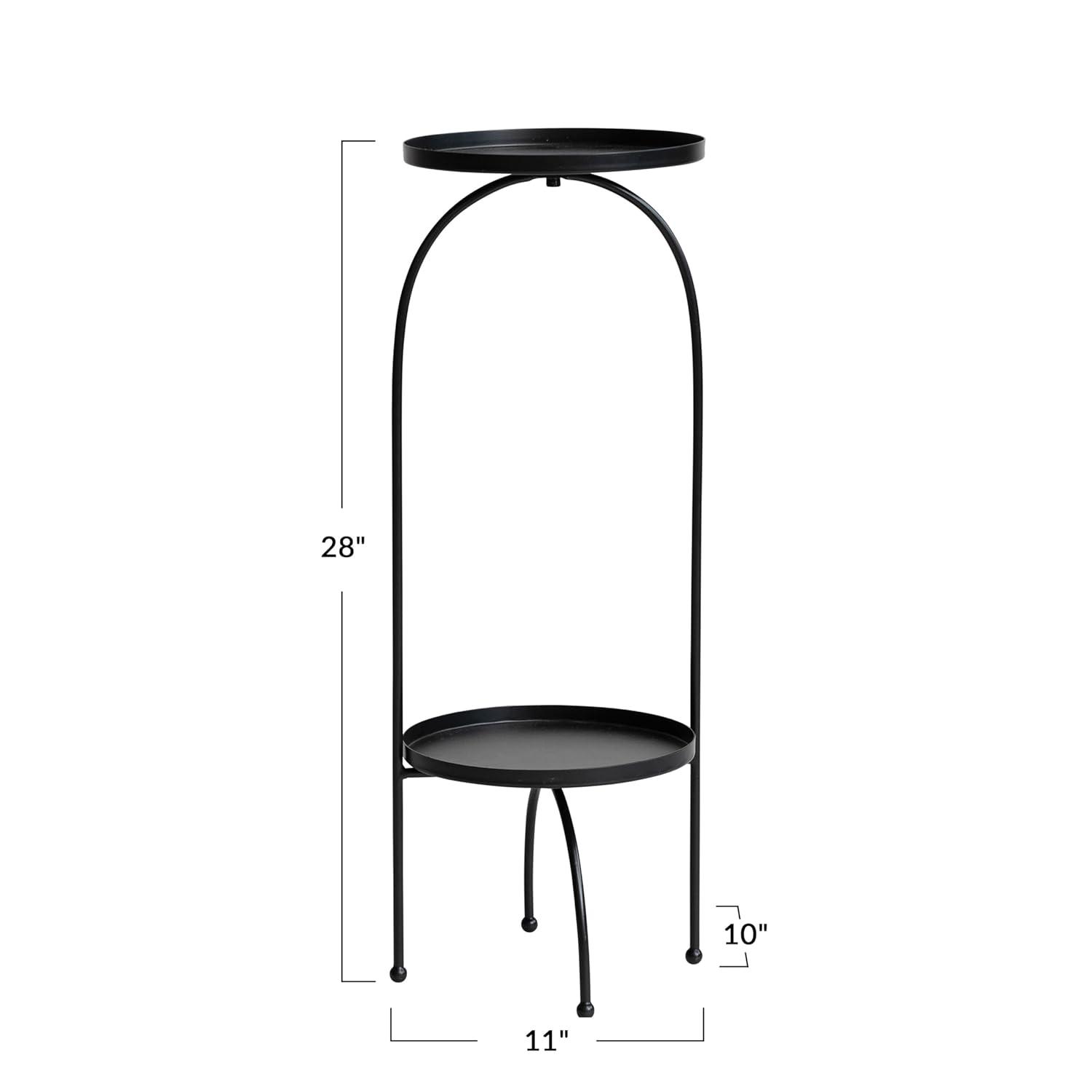 Storied Home Metal Two-Tier Accent Table and Plant Stand Black: Iron Frame, Round Tiered Display, No Assembly Tools Needed