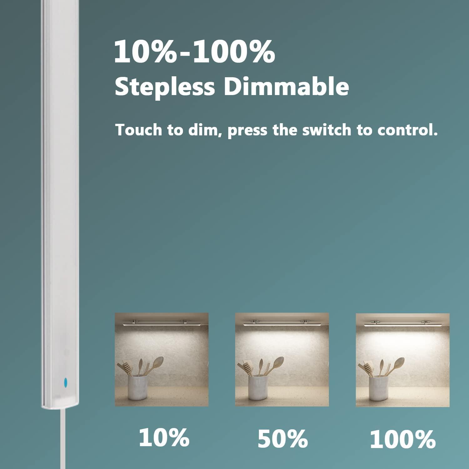 ASOKO Dimmable LED Cabinet Lighting with Touch Activated, LED Closet Light Bar for Kitchen, Shelf and Showcase Lighting, DC5V UL Listed Plug, USB Powered (Cold White 6000K, 12 INCH)