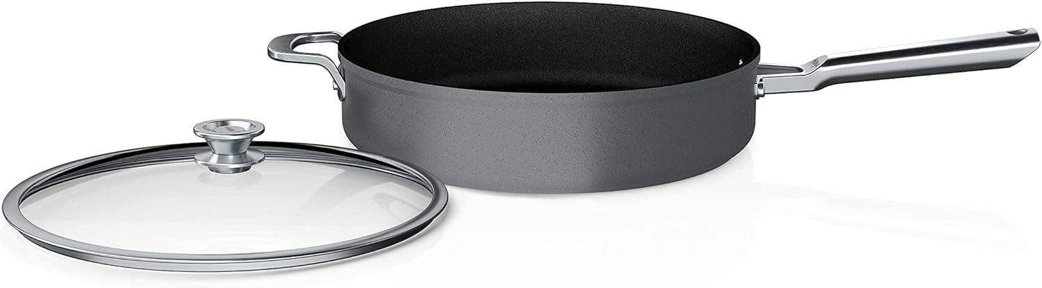 Slate Grey Aluminum and Stainless Steel 5-Quart Sauté Pan with Glass Lid