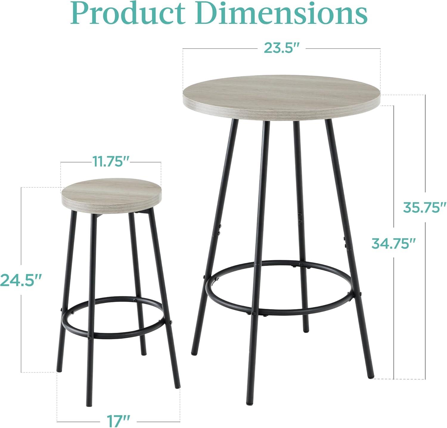 17 Stories Sevon 3-Piece Bistro Set, Modern Round Counter Height Dining Set w/ 2 Stools, Metal Frame