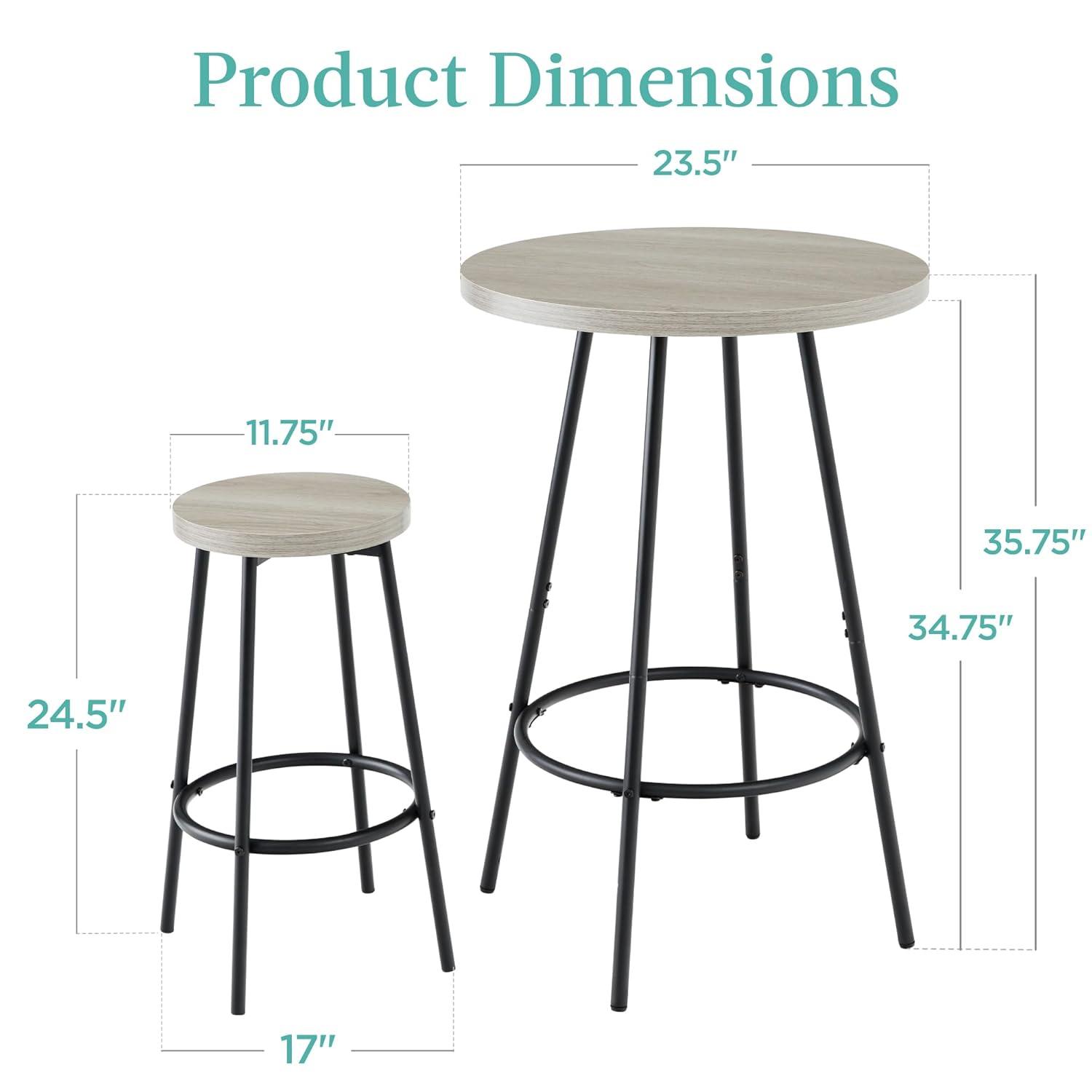 17 Stories Sevon 3-Piece Bistro Set, Modern Round Counter Height Dining Set w/ 2 Stools, Metal Frame