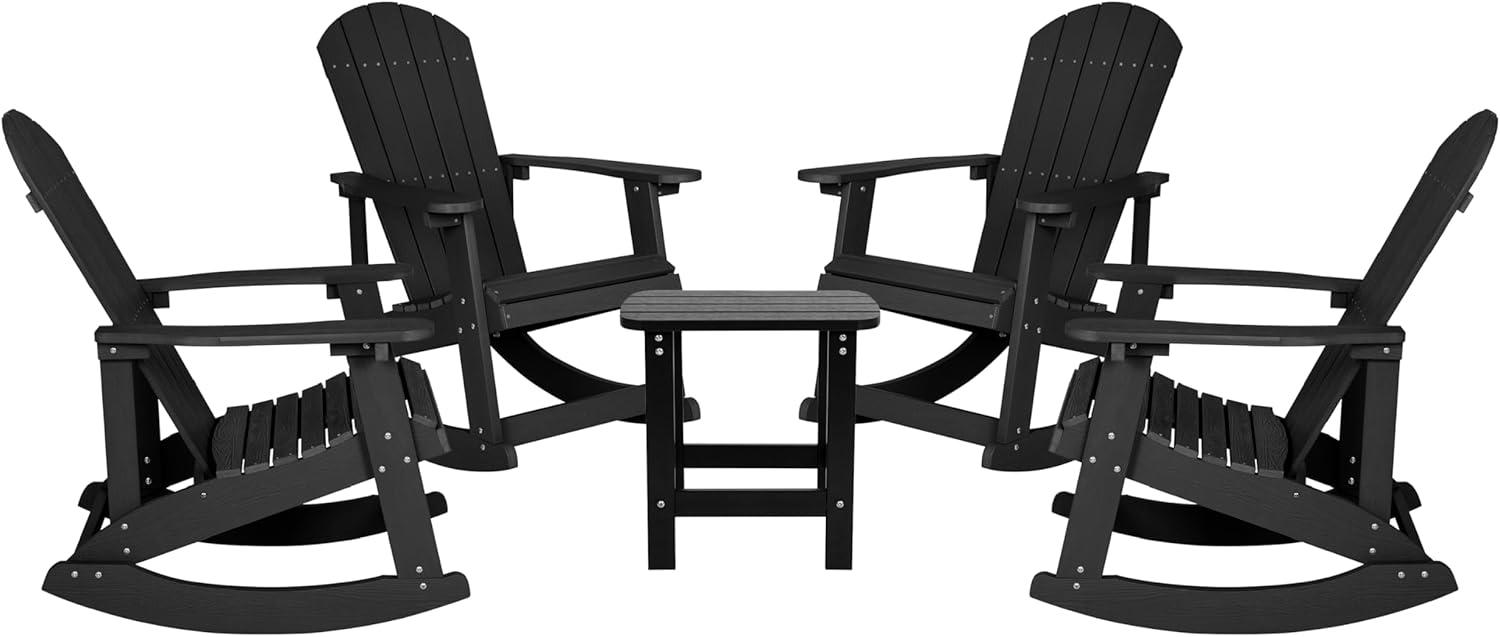 Flash Furniture Collis 5-Piece Patio Set with 4 All-Weather Poly Resin Wood Adirondack Rocking Chairs and Matching Side Tab