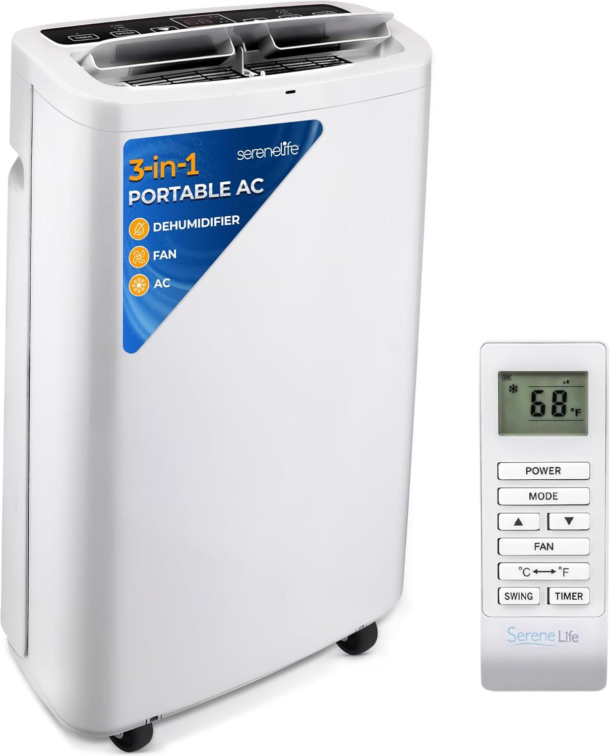 SereneLife 14,000 BTU White Portable Air Conditioner with Remote