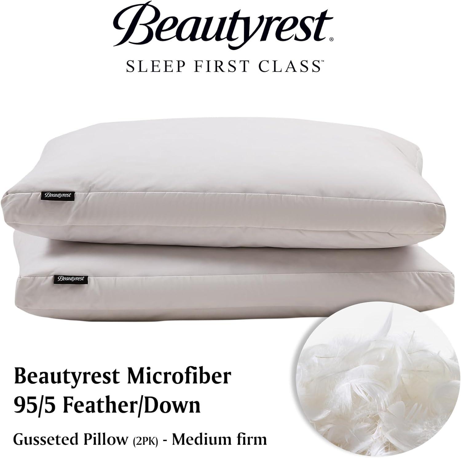 Beautyrest Microfiber Medium Firm 2-Inch Gusset Feather And Down Pillow- 2 Pack