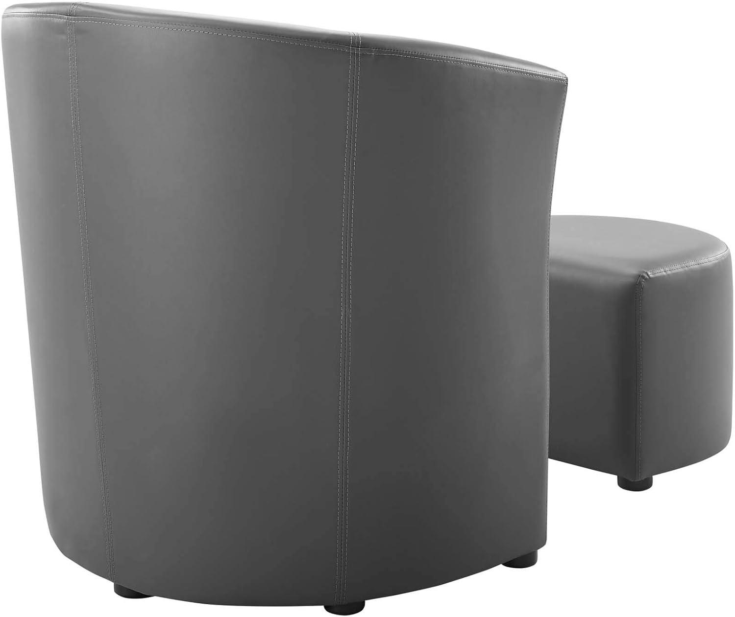 Streamlined Gray Faux Leather Barrel Armchair with Ottoman