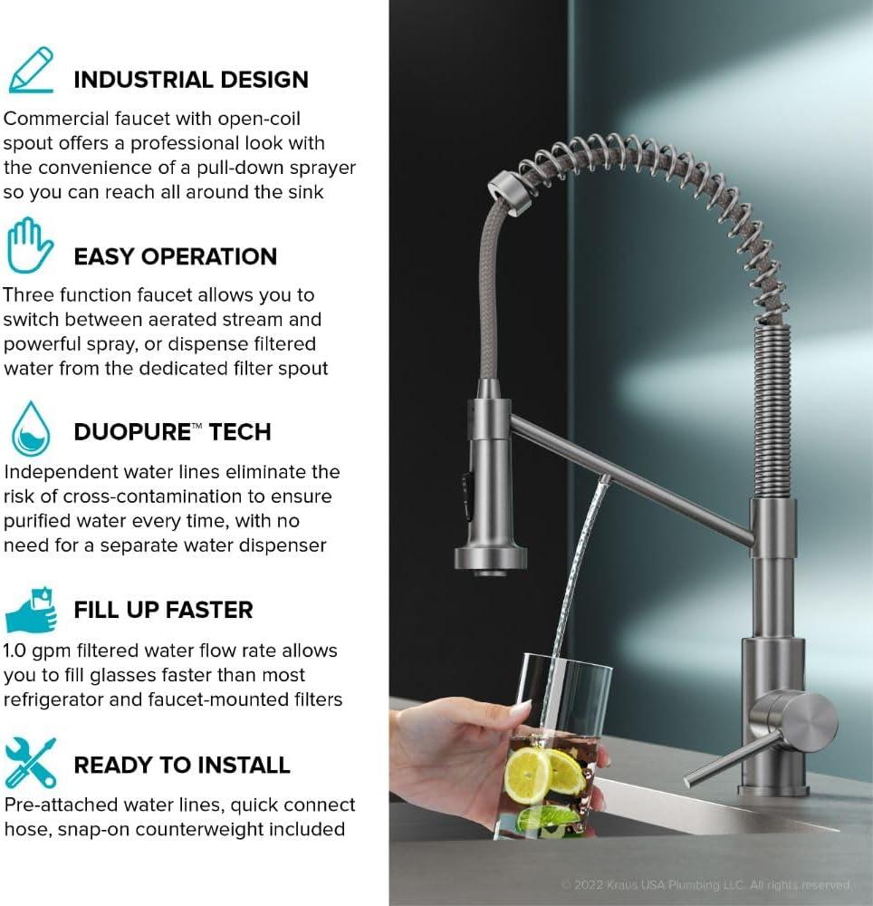 KRAUS Bolden 2-in-1 Commercial Style Pull-Down Single Handle Water Filter Kitchen Faucet for Reverse Osmosis or Water Filtration System
