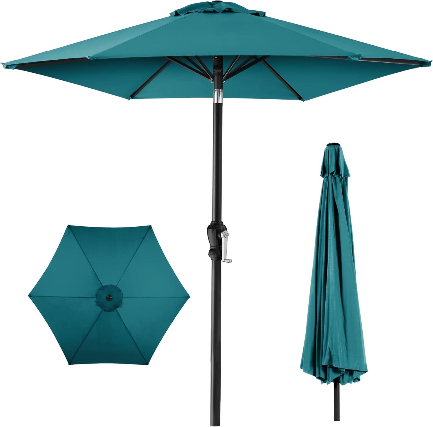 Best Choice Products 10ft Outdoor Steel Market Patio Umbrella w/ Crank, Tilt Push Button, 6 Ribs - Cerulean