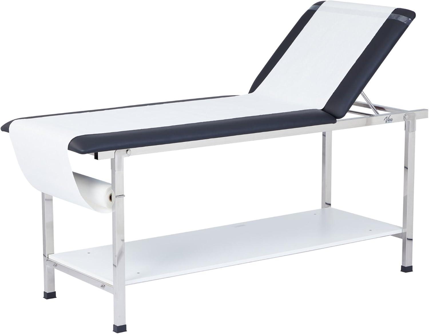 Black Leather and Stainless Steel Adjustable Medical Exam Table