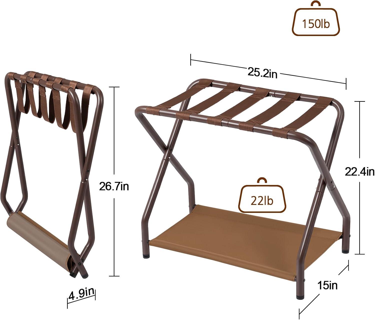 MEBROT Set Of 2, Foldable Suitcase Stands For Guest Room, Metal Luggage Holder With Storage Shelf For Bedroom, Hotel, Easy Assemble