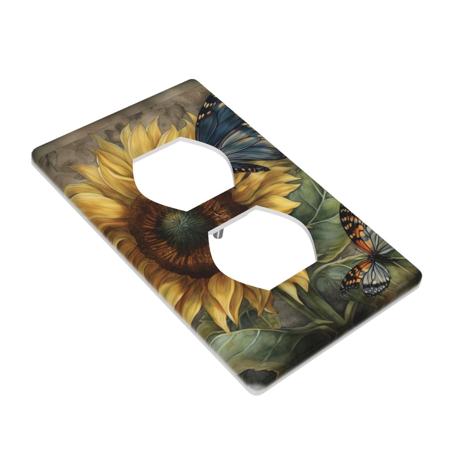 ZICANCN Outlet Covers Wall Plate, Sunflowers Nature Beige Background Light Switch Cover Decorative, Duplex Toggle Combo 1-Gang