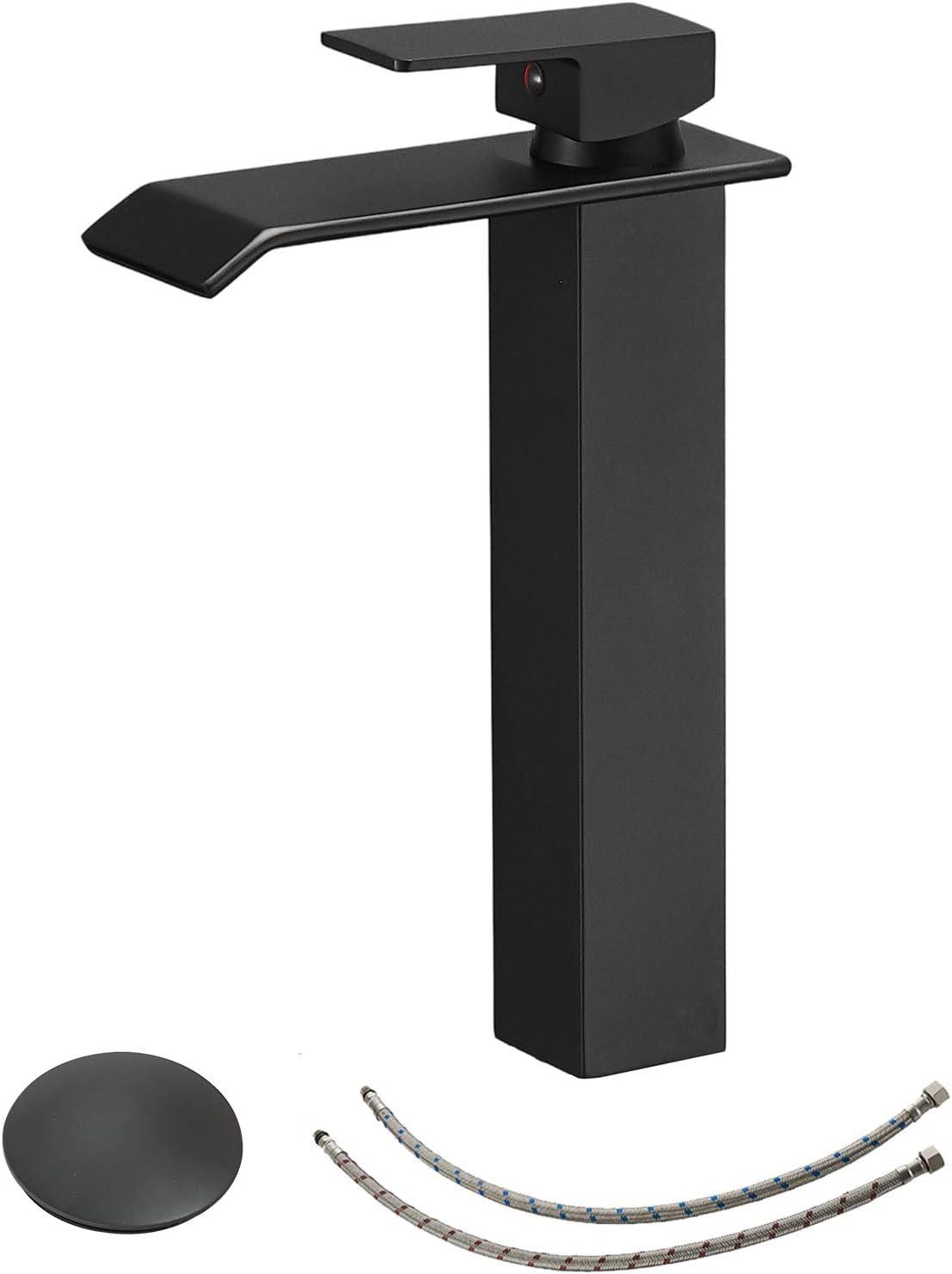 Matte Black Modern Waterfall Vessel Sink Faucet