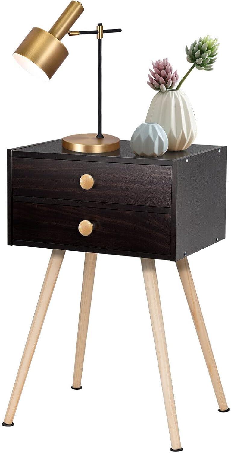 Nightstand W/2 Drawers For Bedroom Living Room Small Spaces Modern Home Furniture Simple Natural Legs Storage End Side Tables (1, Natural)