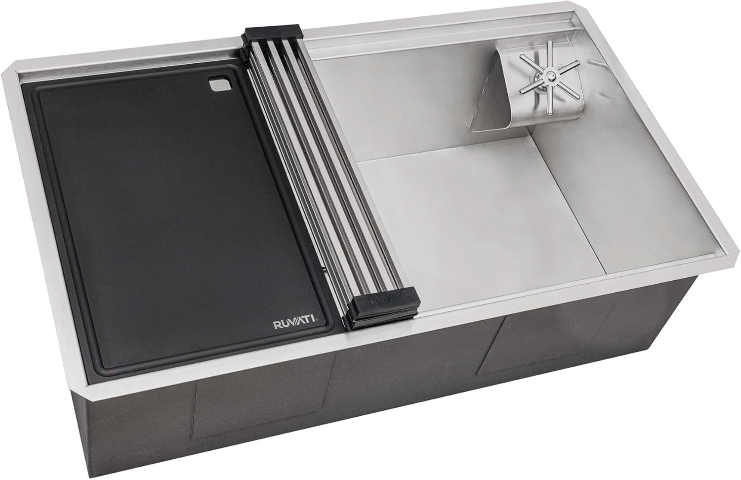 Ruvati 32-inch Glass Rinser and Sink Combo Workstation Undermount Stainless Steel Kitchen Sink