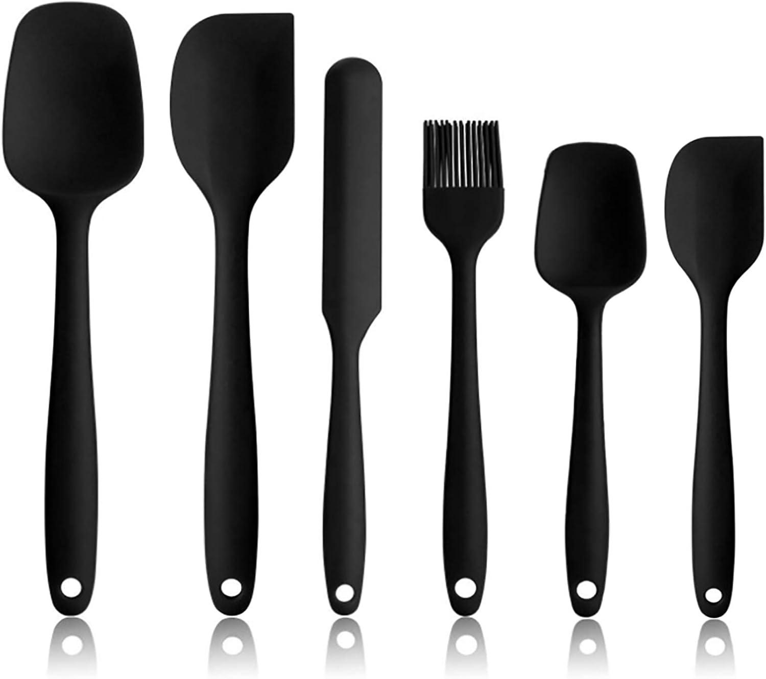 Food Grade Silicone Rubber Spatula Set for Kitchen Baking, Cooking, and Mixing High Heat Resistant Non Stick Dishwasher Safe BPA-Free Set of 6,black，G184468