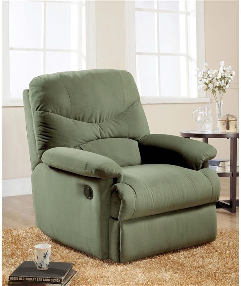 ACME Arcadia Smooth Microfiber Recliner Chair with External Handle, Sage Green