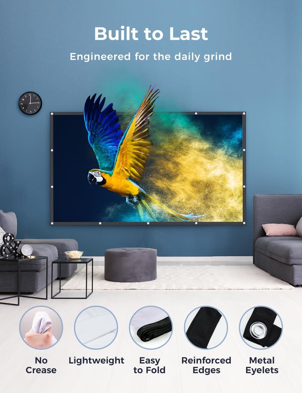 Aurzen 120-inch Portable Projector Screen, 4K HD 16:9, Wrinkle-Free and Foldable for Indoor and Outdoor, Home Theater and Backyard, Double-Sided Projection