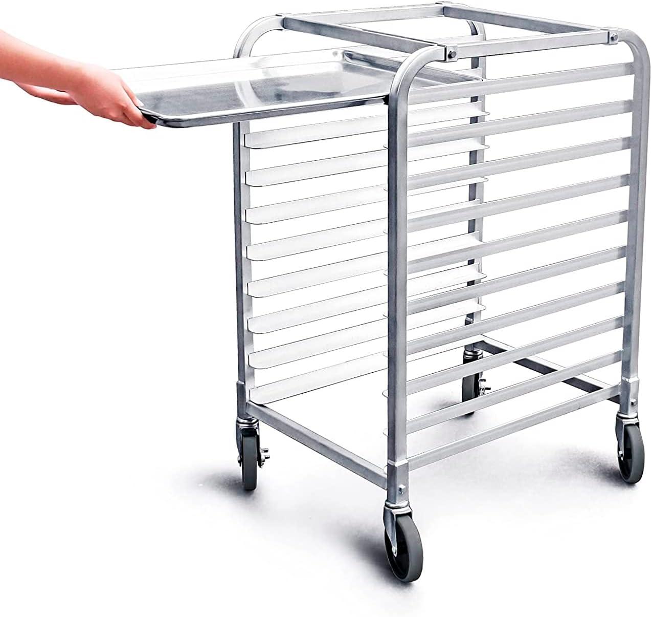 Large Silver Aluminum 10-Shelf Mobile Pan Rack