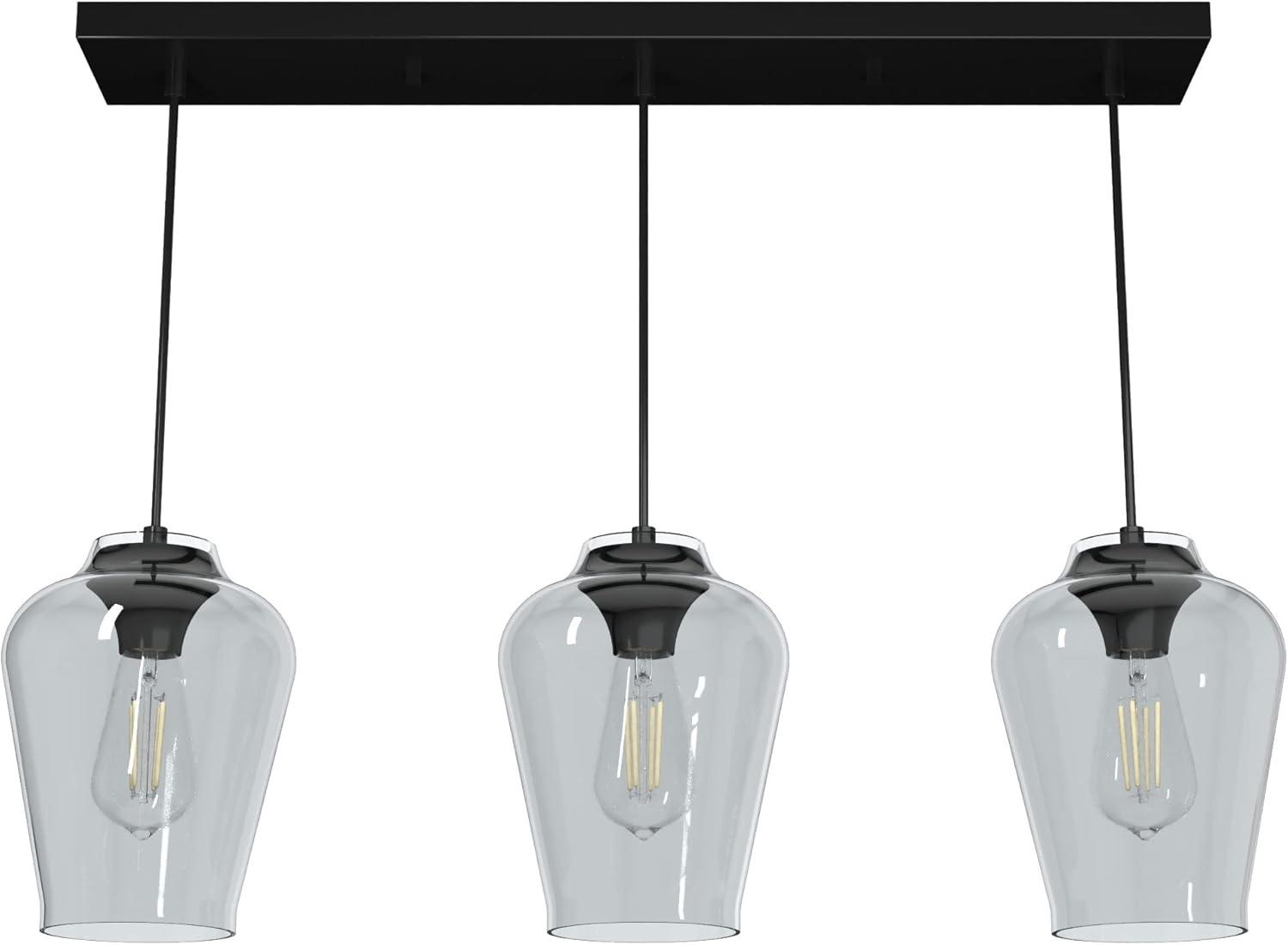 Vidria Matte Black 3-Light Linear Glass Cluster Ceiling Fixture