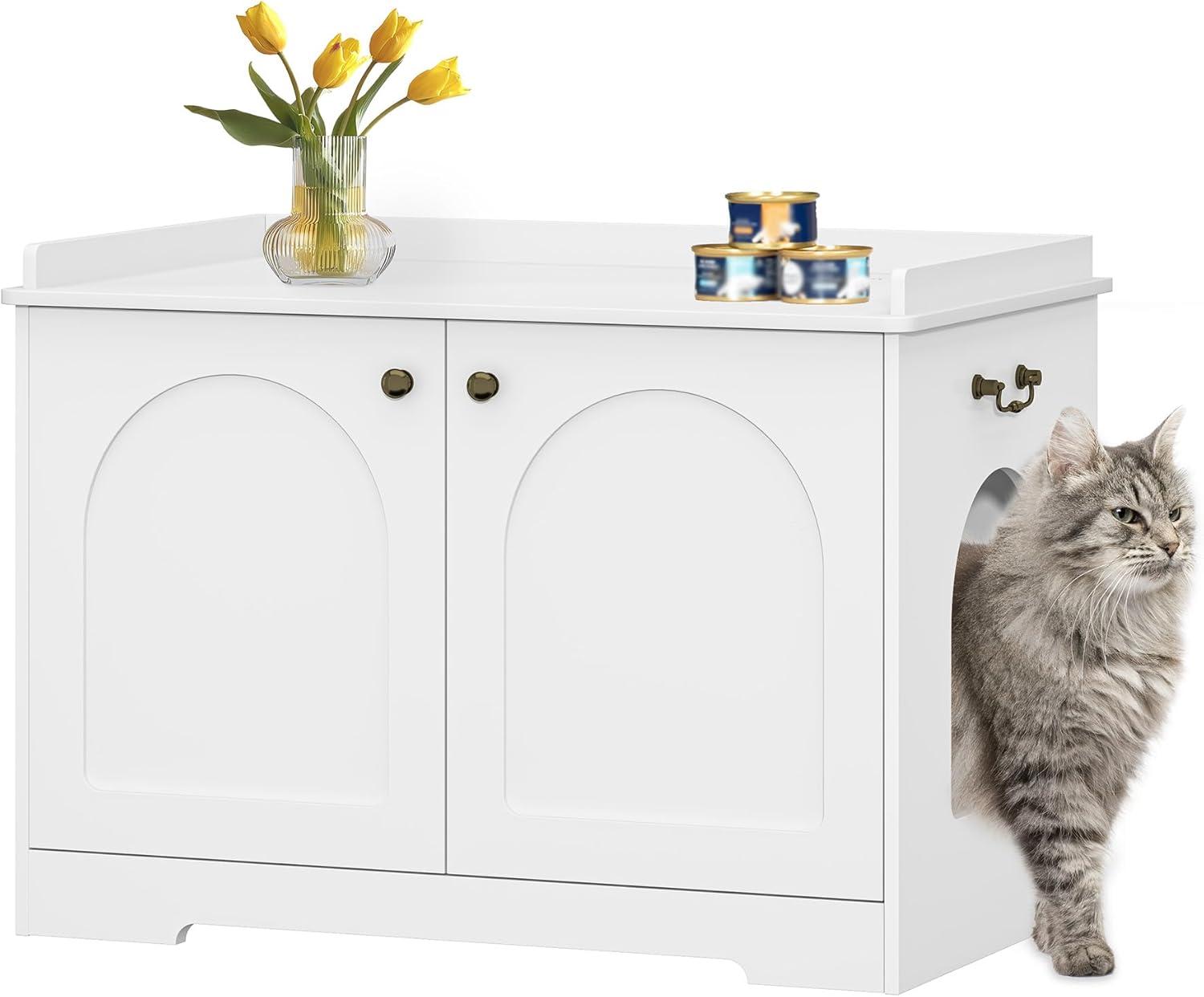 Tucker Murphy Pet™ Bohy Cat Litter Box Enclosure with Handles, Hidden Litter Box Furniture with Removable Partition, Wooden Pet House Side End Table, for Living Room, Bedroom