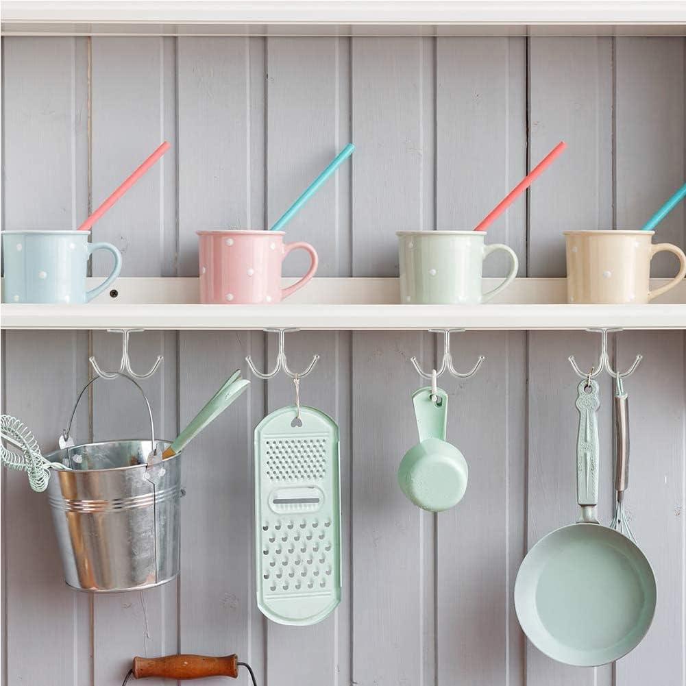 10 Pcs Double Prong Ceiling Hook, Under Cabinet Hooks, Heavy Duty Hook Under Wardrobe Organizer for Hanging Home Office Kitchen Utensils Keys Towel Bags Towel Cup, Garden Plant Hanger Hooks